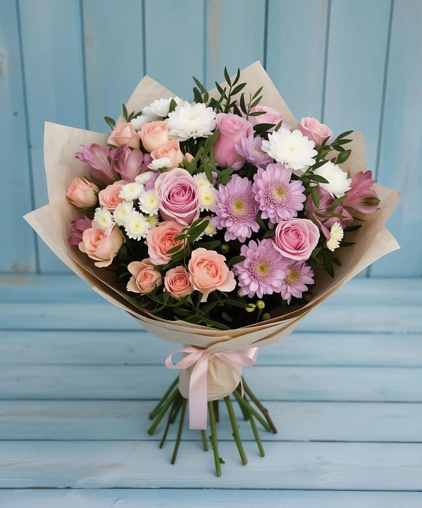 Букет цветов из: Хризантемы, Розы и Альстромерии в Туртас