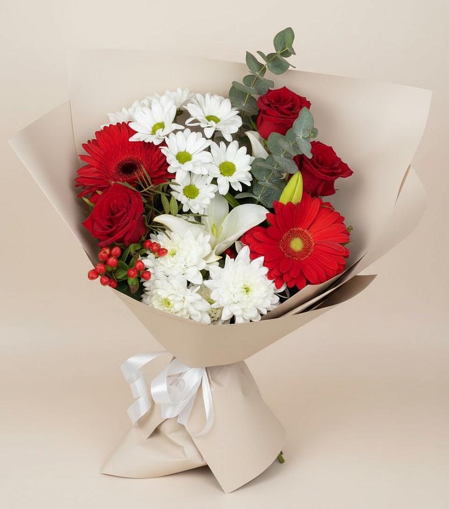 Букет цветов из: Розы, Хризантемы, Герберы и Лилии в Туртас